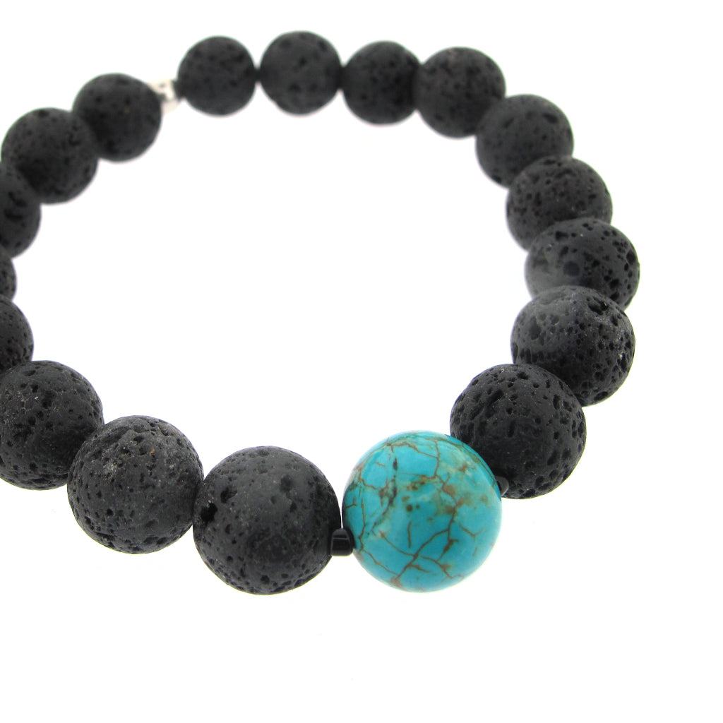 Chunky Lava bead with Turquoise Semi-precious Gemstone