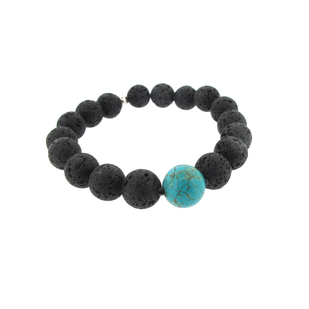 Chunky Lava bead with Turquoise Semi-precious Gemstone