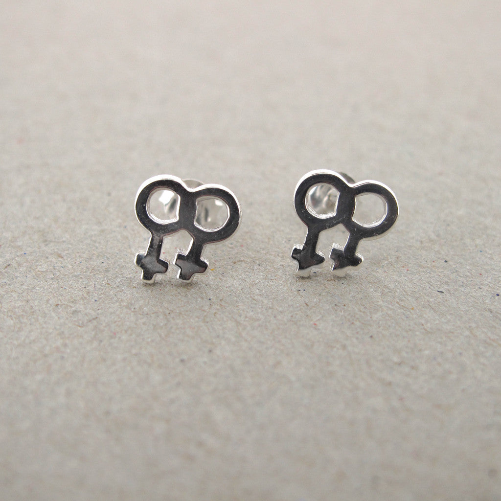 Double venus sign sterling silver studs