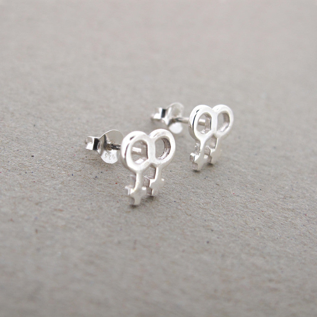 Double venus sign sterling silver studs