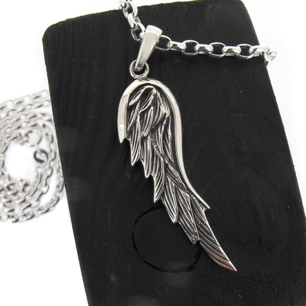 Angel Wing sterling silver pendant on sterling silver chain