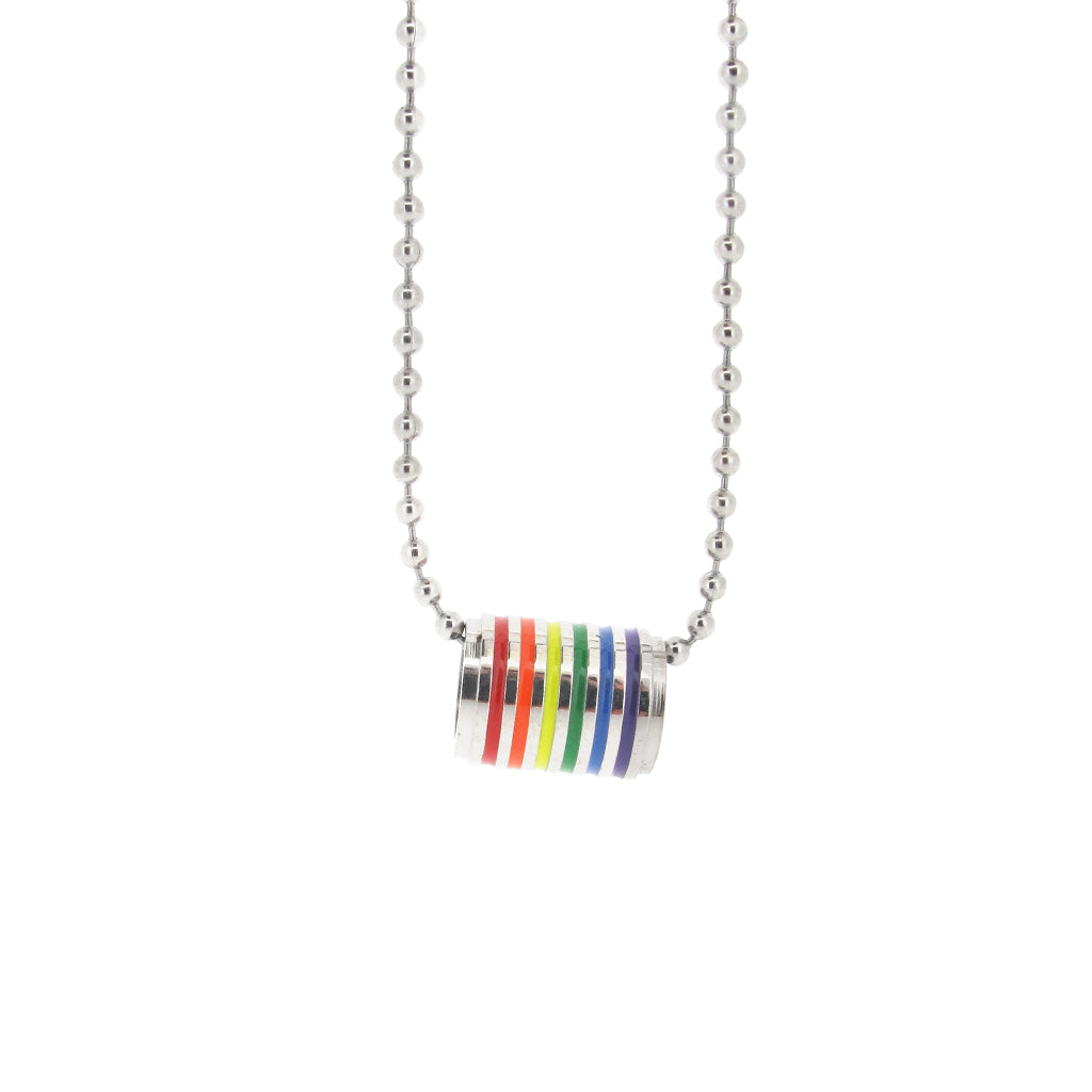 Stainless Steel rainbow Barrel ring on Steel ball chain