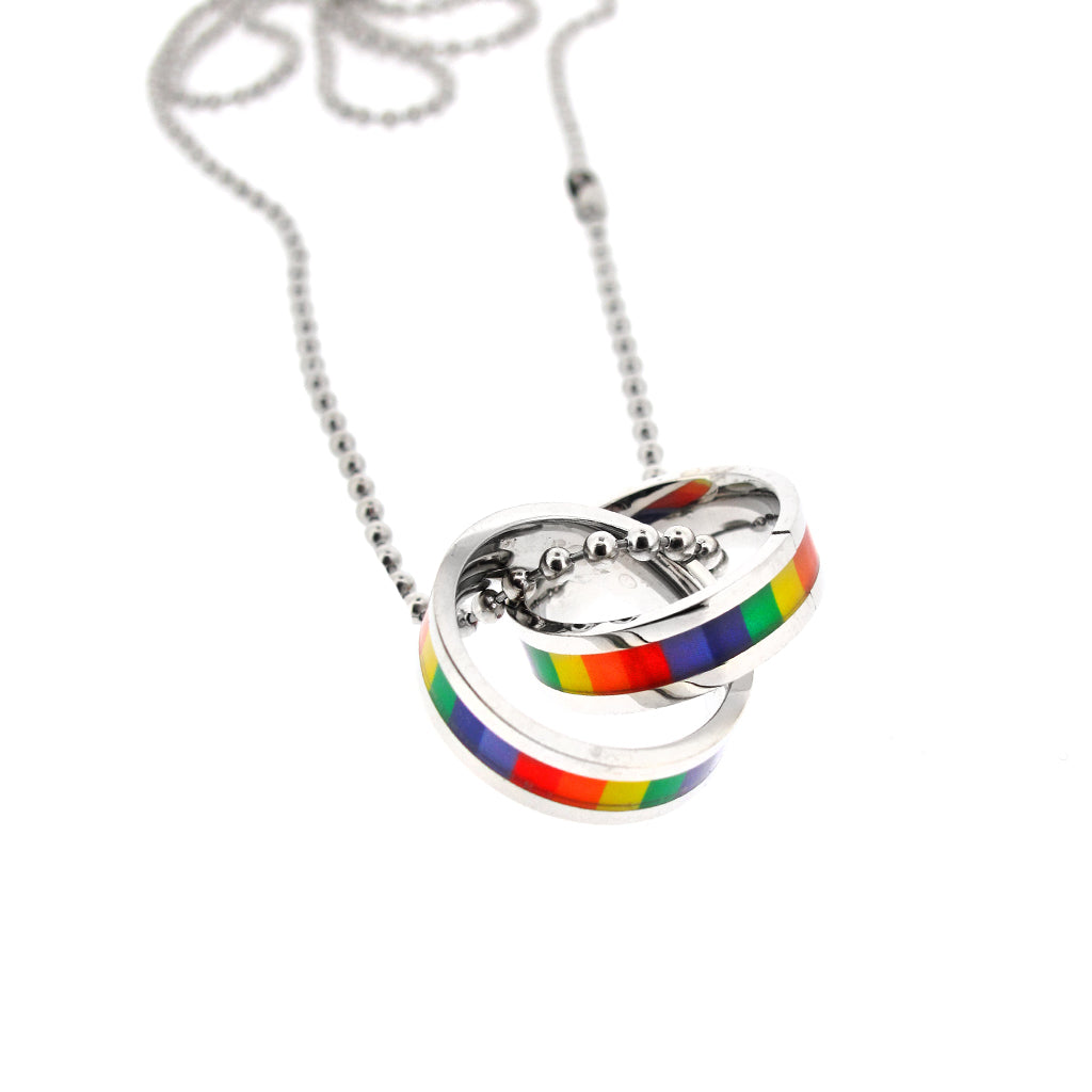 Stainless Steel rainbow double ring on Steel ball chain