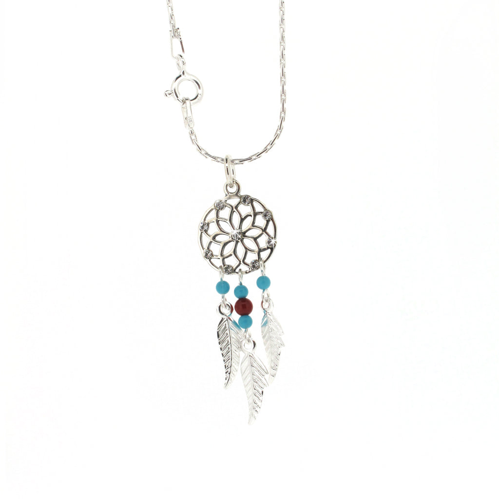Dream catcher CZ crystal sterling silver pendant on 16" sterling silver chain