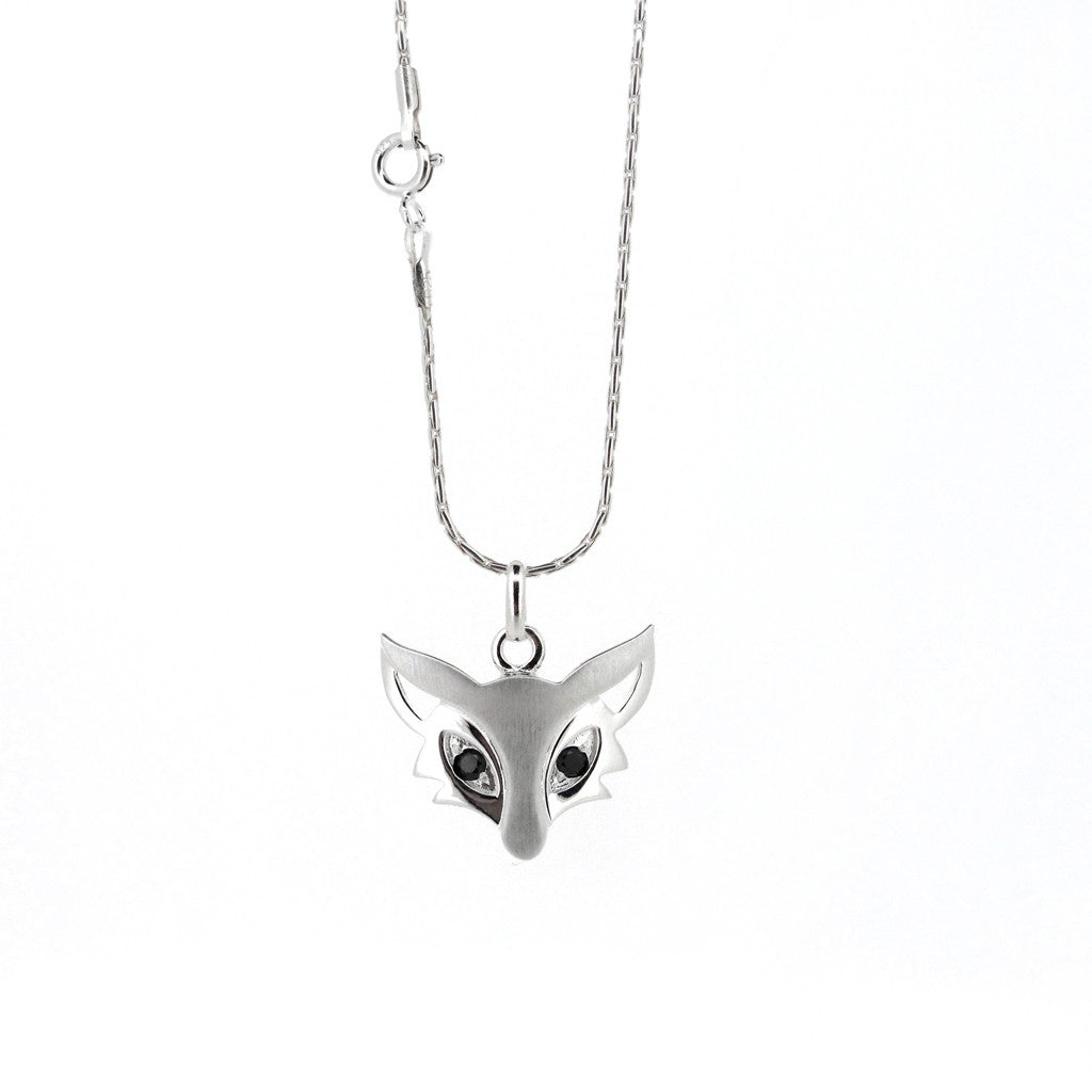 Fox head sterling silver pendant with CZ eyes on sterling silver chain