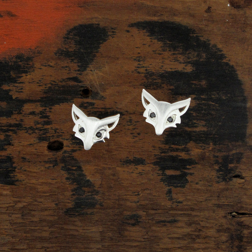 Fox head sterling silver studs with CZ eyes