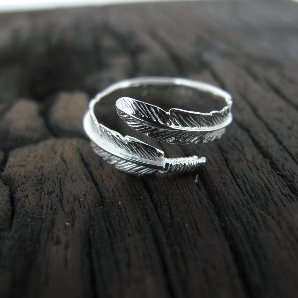 Feather sterling silver 925 ring (adjustable)