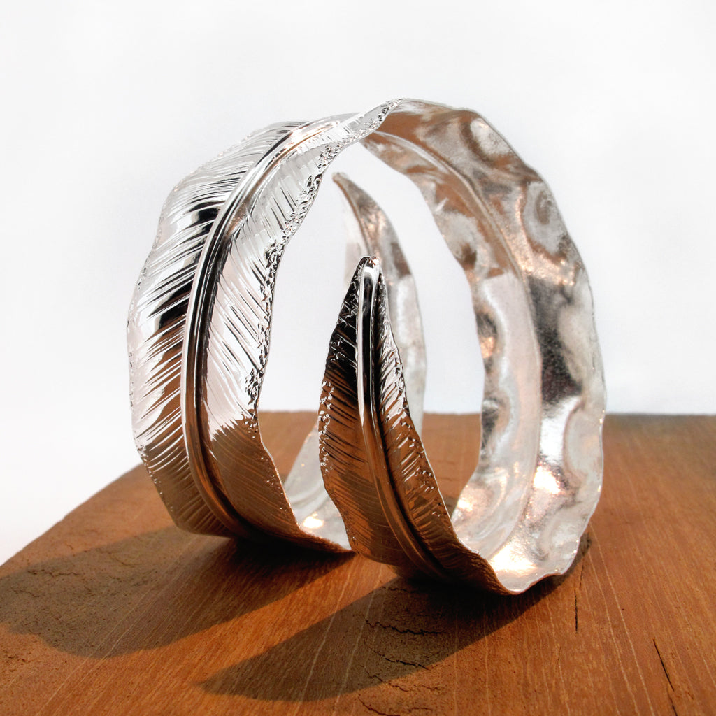 Feather wrap sterling silver bangle