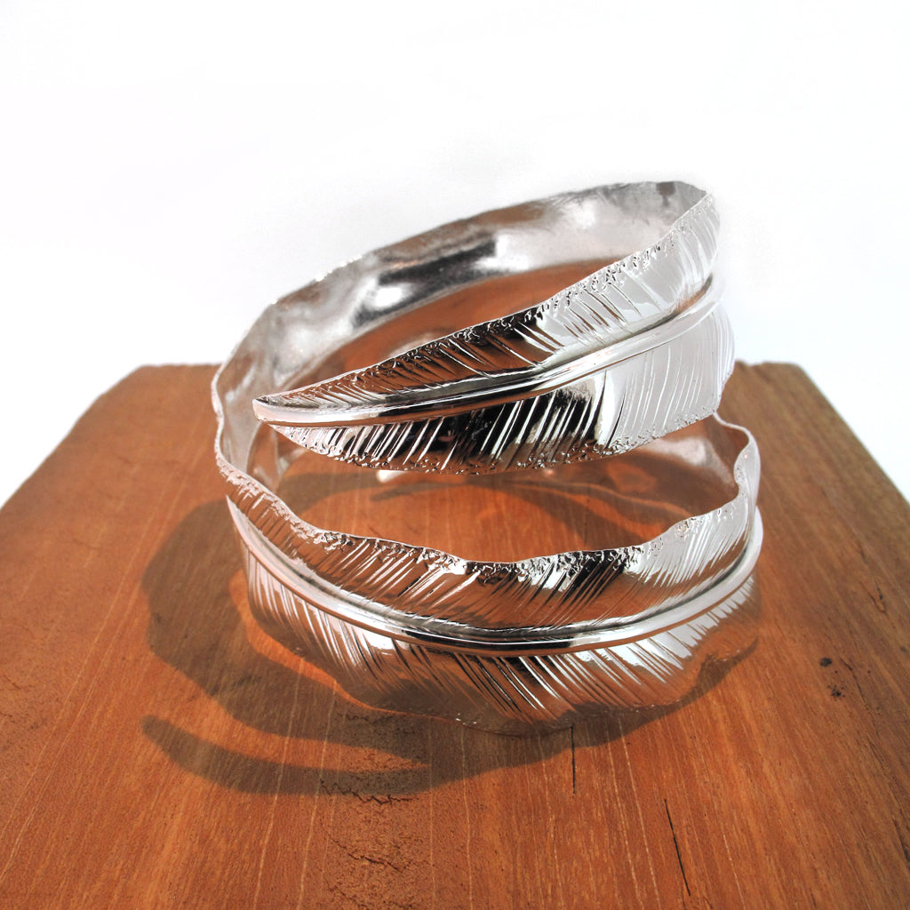 Feather wrap sterling silver bangle