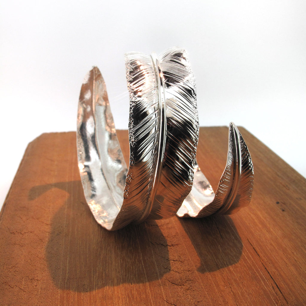 Feather wrap sterling silver bangle