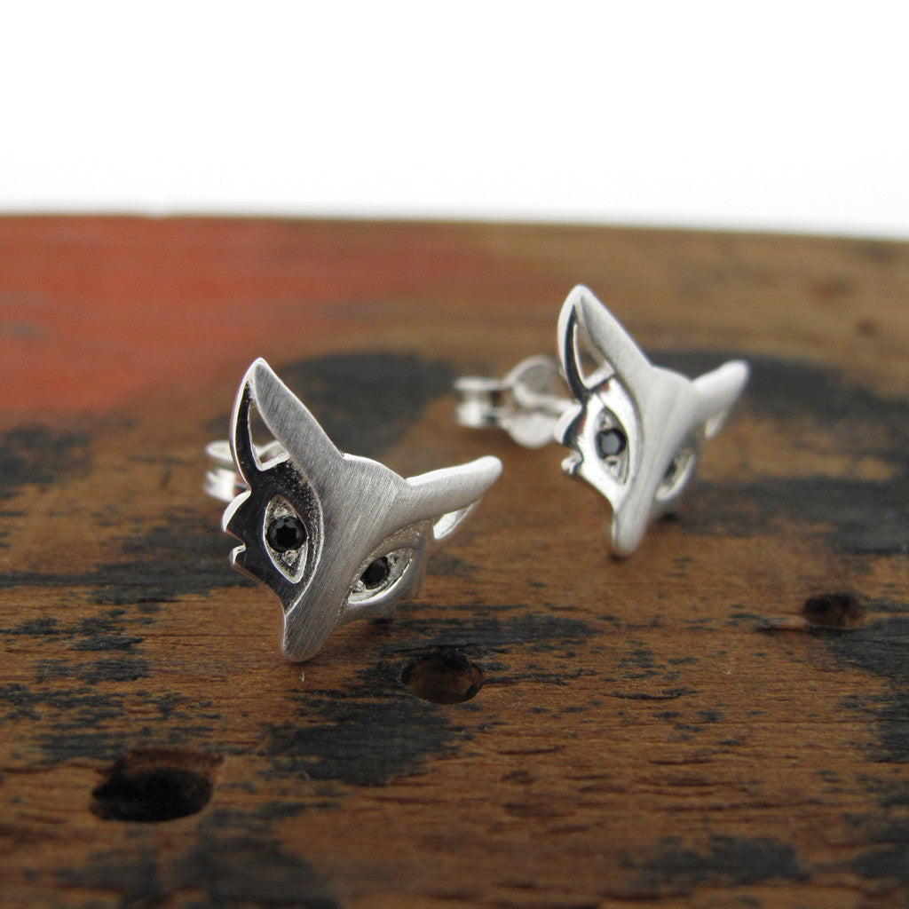 Fox head sterling silver studs with CZ eyes