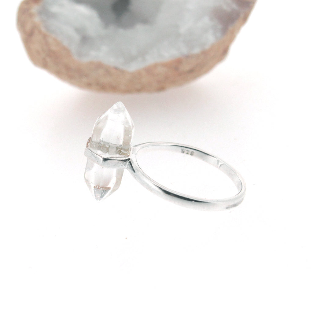 Rock crystal Quartz pencil ring, sterling silver 925