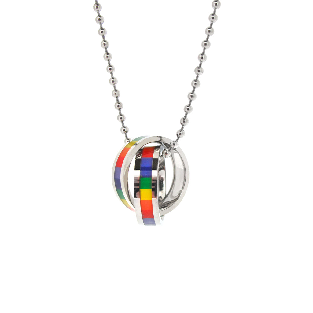 Stainless Steel rainbow double ring on Steel ball chain