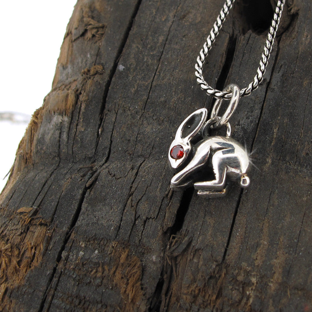 Rabbit sterling silver pendant on sterling silver chain