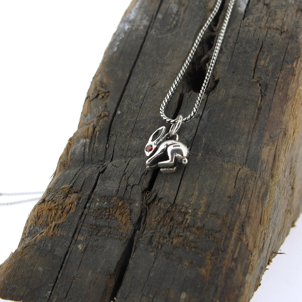 Rabbit sterling silver pendant on sterling silver chain