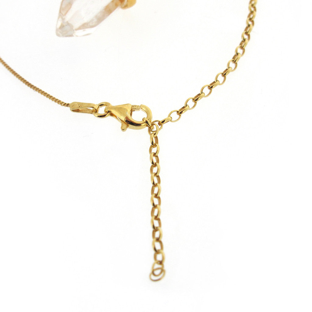 Quarts crystal pendant sterling silver and gold plate on an adjustable chain